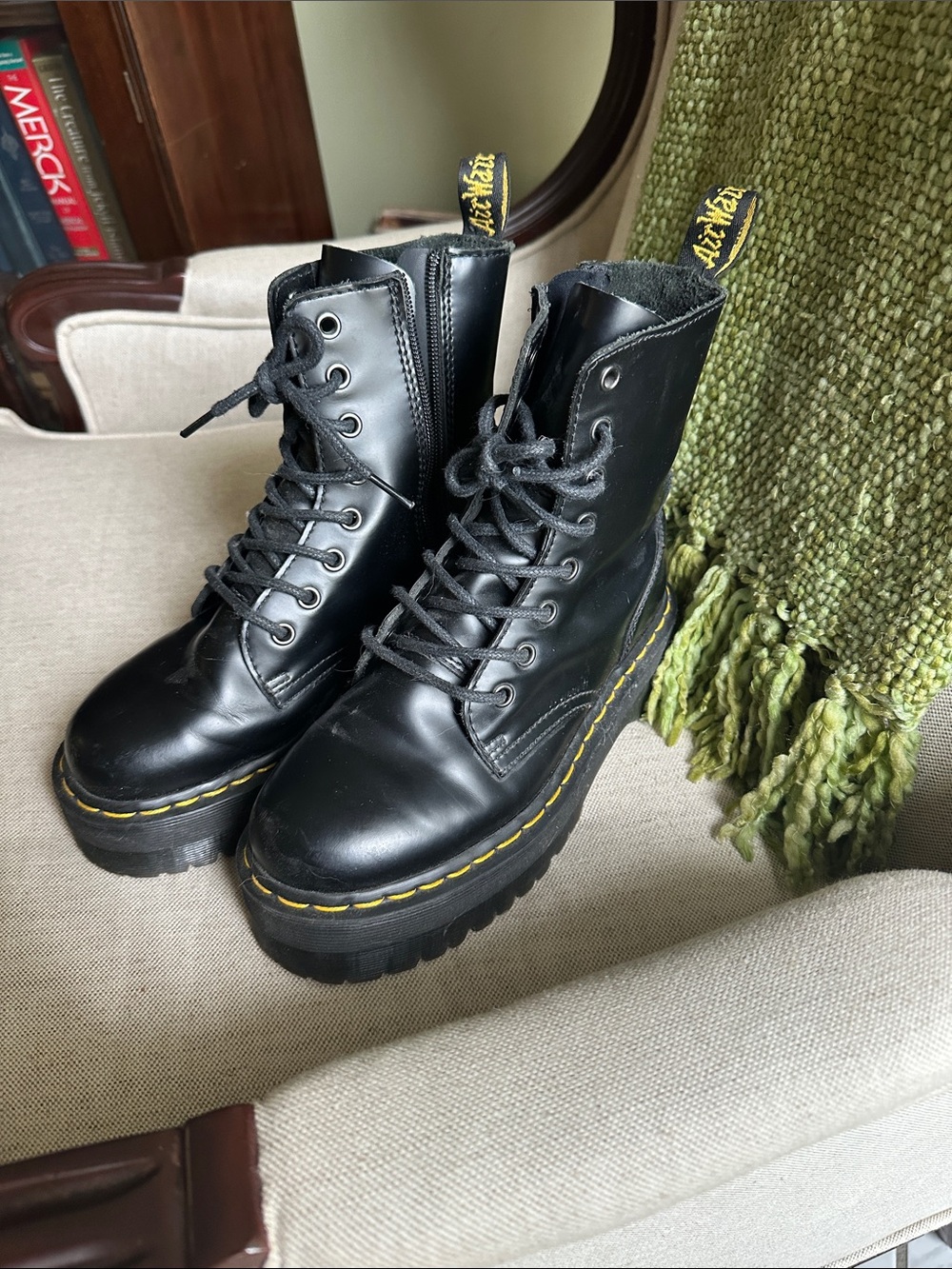 Dr. Martens Black Leather Lug-Soled Platform Combat Boots